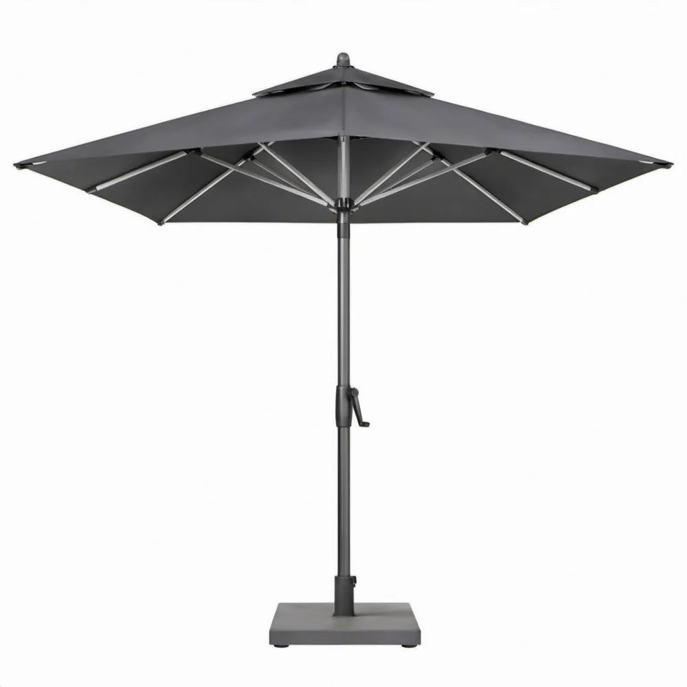Vierkante tuinparasol 300 x 300 x 250 cm met voet en handzwengel – Antraciet