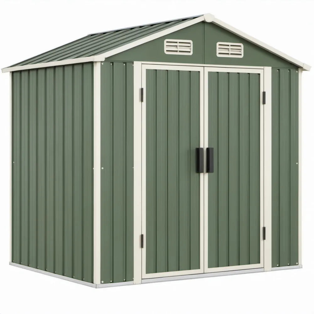 Groene metalen tuinschuur met dubbele deur, 213 x 127 x 185 cm