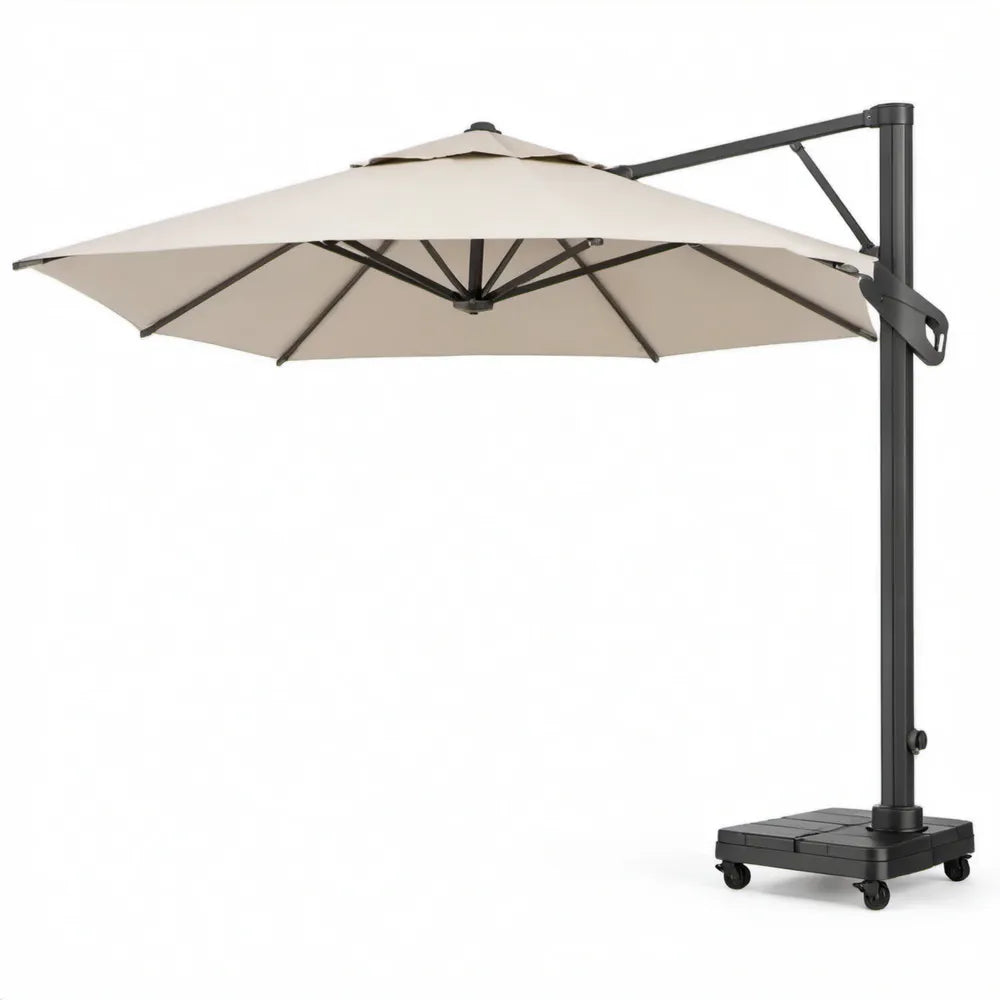 Vierkante zweefparasol 300 x 300 cm met verrijdbare voet, beige en antraciet