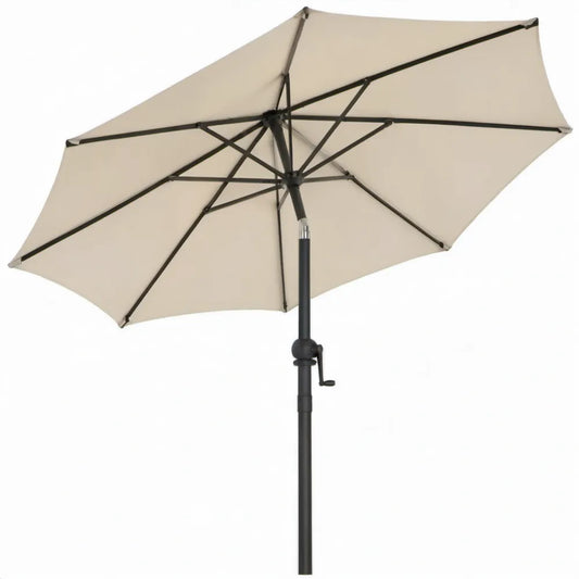 Achthoekige tuinparasol met zwengel Ø 270 cm, hoogte 245 cm, beige/zwart