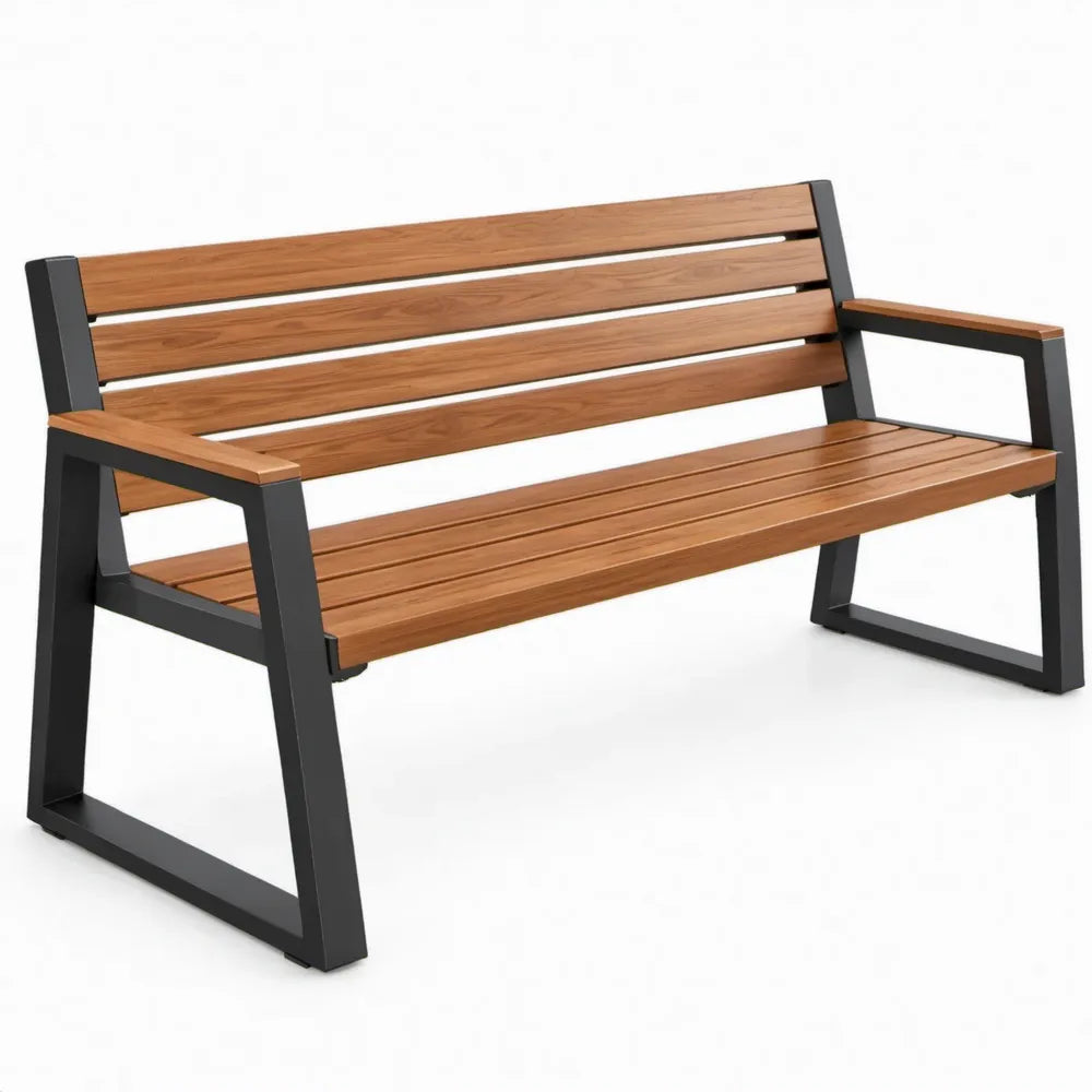 2-zits tuinbank 120 x 60 x 80 cm Bruin/Zwart Acaciahout en gepoedercoat staal