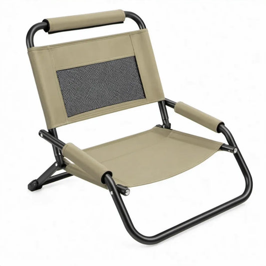 Opvouwbare lage campingstoel 58 x 60 x 68 cm kaki/zwart