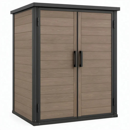 Tuinkast met dubbele deuren 130 x 75 x 190 cm bruin en zwart van WPC en gegalvaniseerd staal
