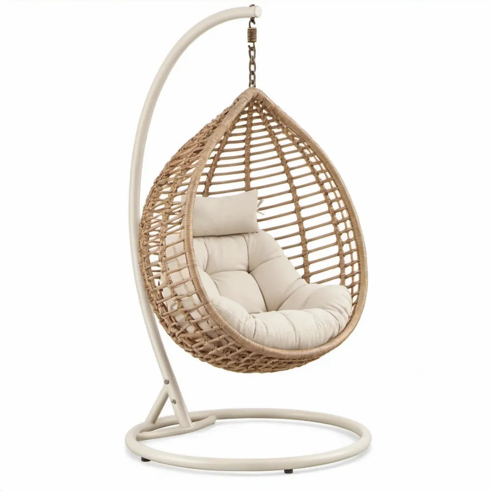Hangstoel met standaard 105 x 105 x 195 cm Crème/Beige/Naturel PE-rotan en staal
