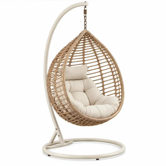 Hangstoel met standaard 105 x 105 x 195 cm Crème/Beige/Naturel PE-rotan en staal