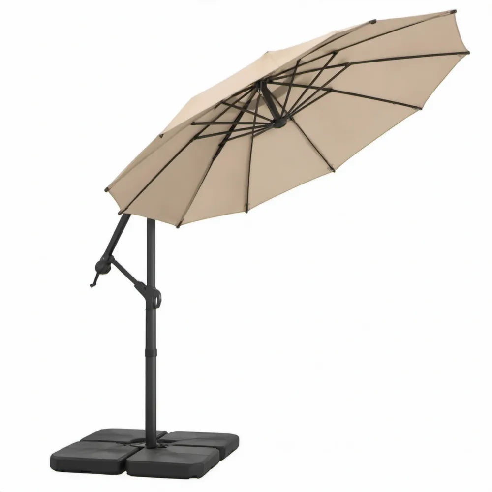 Beige achthoekige zweefparasol met voet, 300 cm