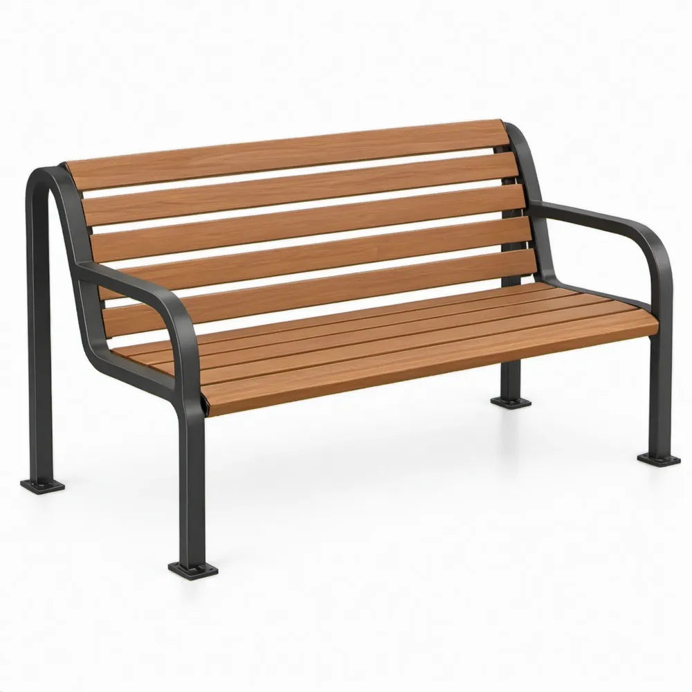 Tuinbank met armleuningen 120 x 60 x 80 cm Bruin/Zwart hardhout en gepoedercoat staal