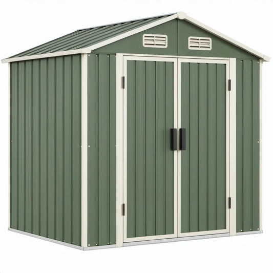 Groene metalen tuinschuur met dubbele deur, 213 x 127 x 185 cm