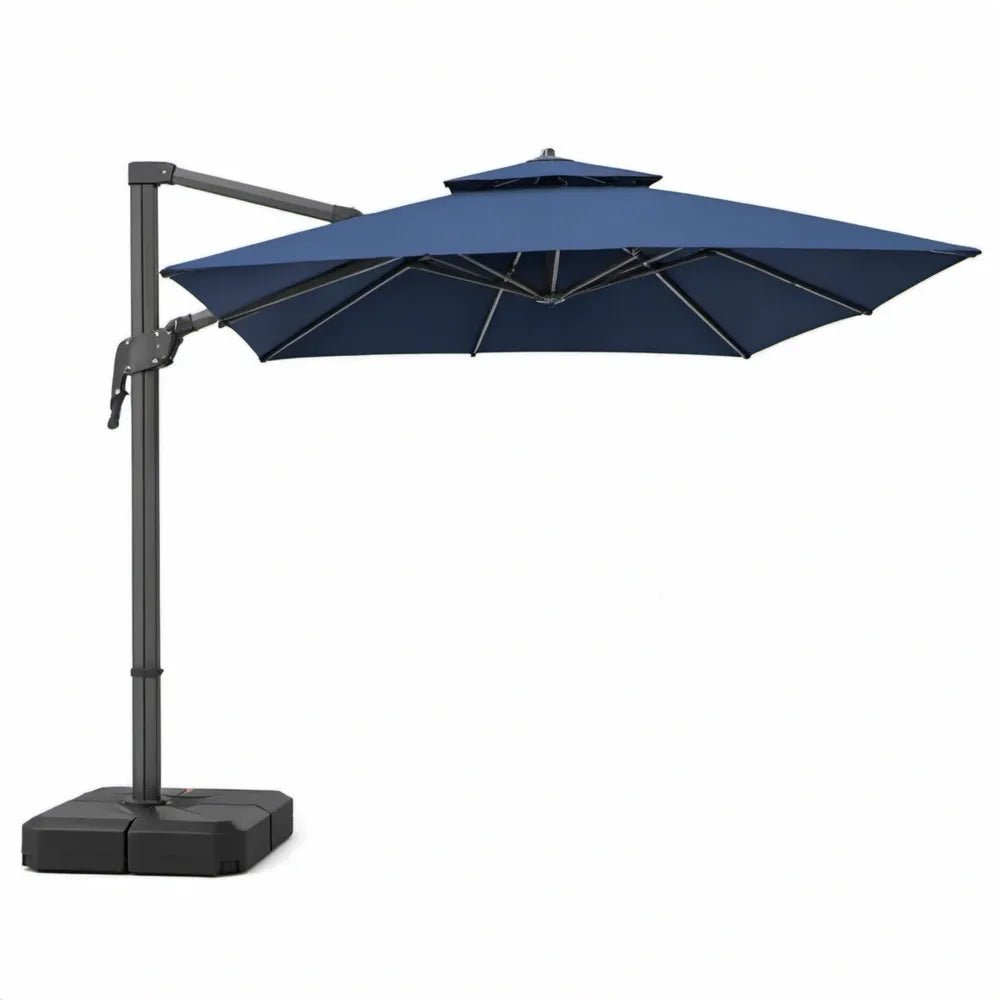 Donkerblauwe zweefparasol met voet 300 x 300 cm - polyester en staal