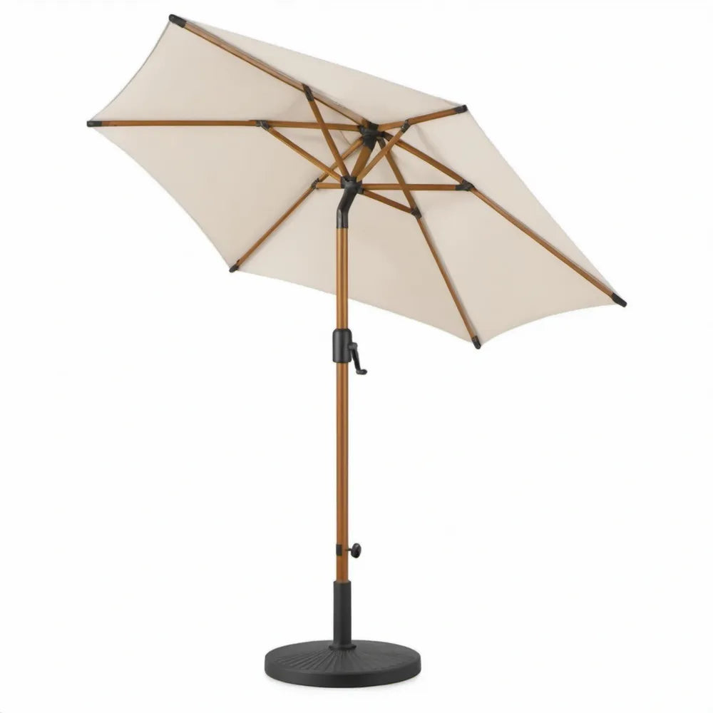 Tuinparasol met voet 250 x 250 cm crème polyester en hardhout