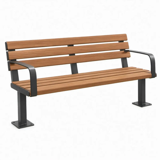 Tuinbank met rugleuning en armleuningen, 180 x 62 x 80 cm, bruin/zwart, WPC en gepoedercoat staal