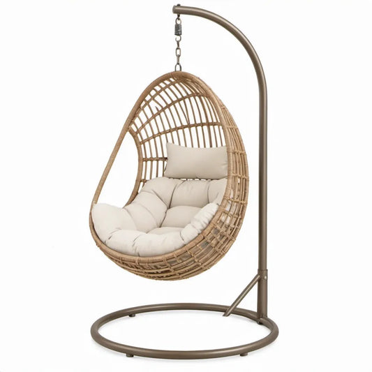Druppelvormige hangstoel met standaard 105 x 105 x 195 cm - Beige/Bruin/Crème