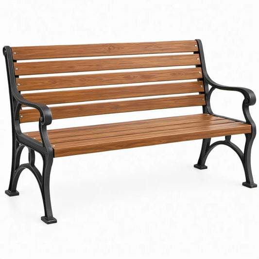 3-zits tuinbank van acaciahout en gietijzer – 150 x 60 x 85 cm – Bruin/Zwart