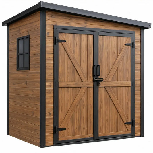 Houten tuinschuur met dubbele draaideur en raam, 200 x 120 x 200 cm, Bruin/Zwart