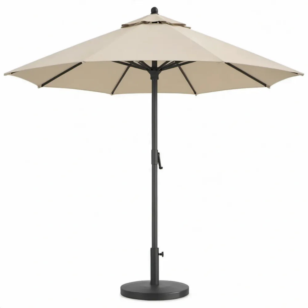Achthoekige tuinparasol met voet 300 cm crème/zwart, hoogte 250 cm