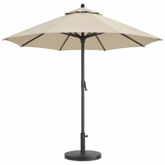 Achthoekige tuinparasol met voet 300 cm crème/zwart, hoogte 250 cm