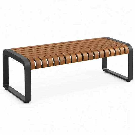 Tuinbank zonder rugleuning 180 x 45 x 45 cm van massief acaciahout en zwart gepoedercoat staal