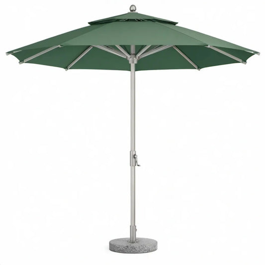 Achthoekige groene parasol Ø 300 cm met aluminium frame en granieten voet