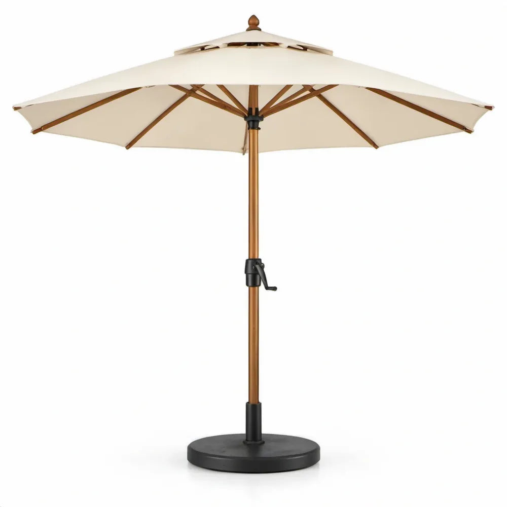 Ronde tuinparasol 300 cm met crèmekleurige polyester kap en houten mast