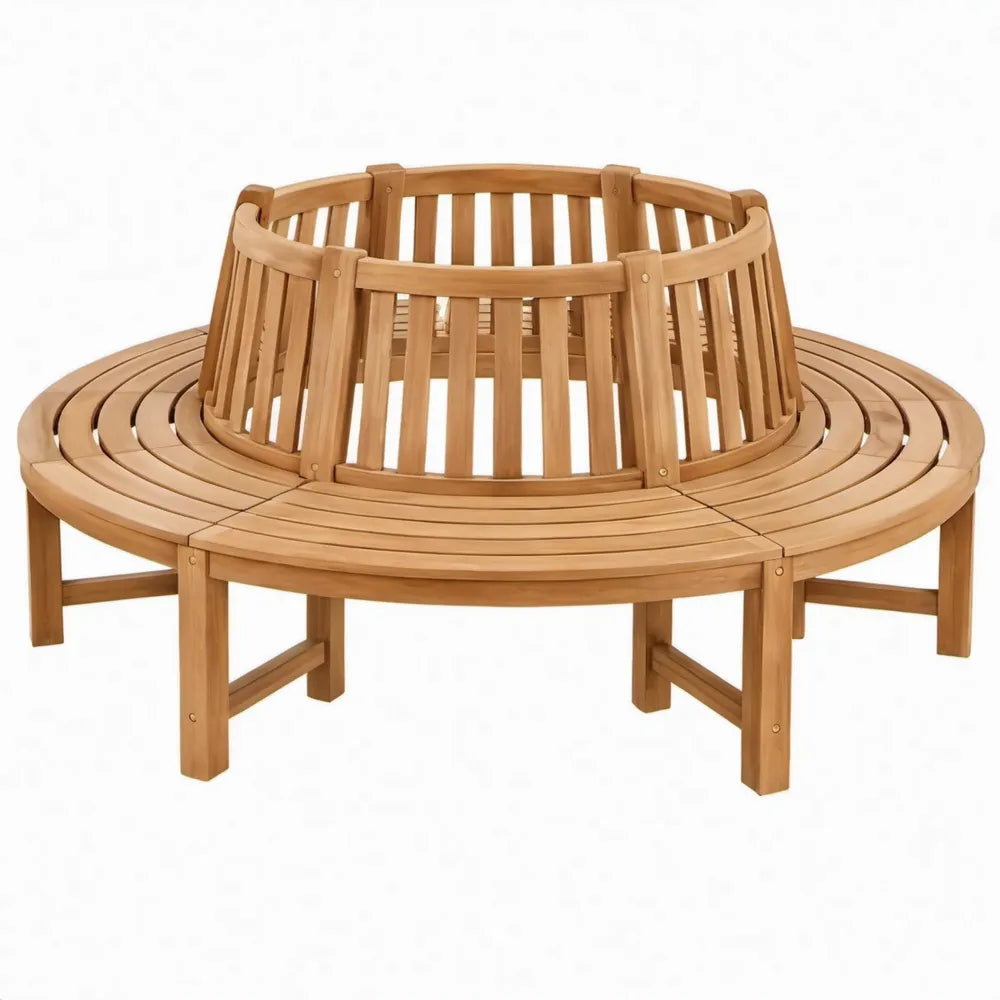 Ronde boombank van massief eucalyptushout lichtbruin Ø 160 x 85 cm, 4-delig